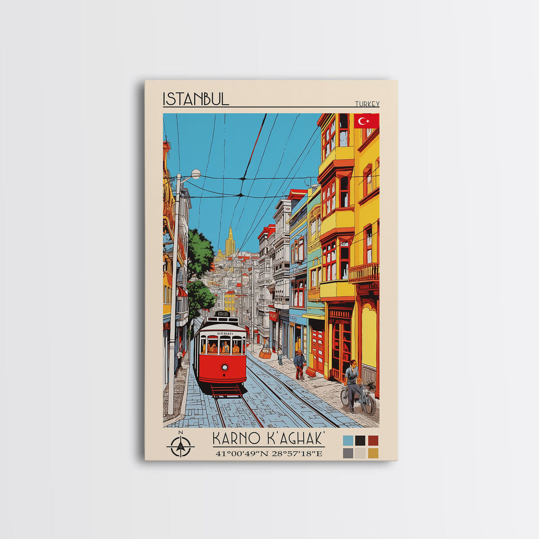 Istanbul Turkey Travel Poster Framed Canvas Print, Midcentury Modern Art, Pop Art Wall Decor, Scenic Living Room Art, Bedroom Decor