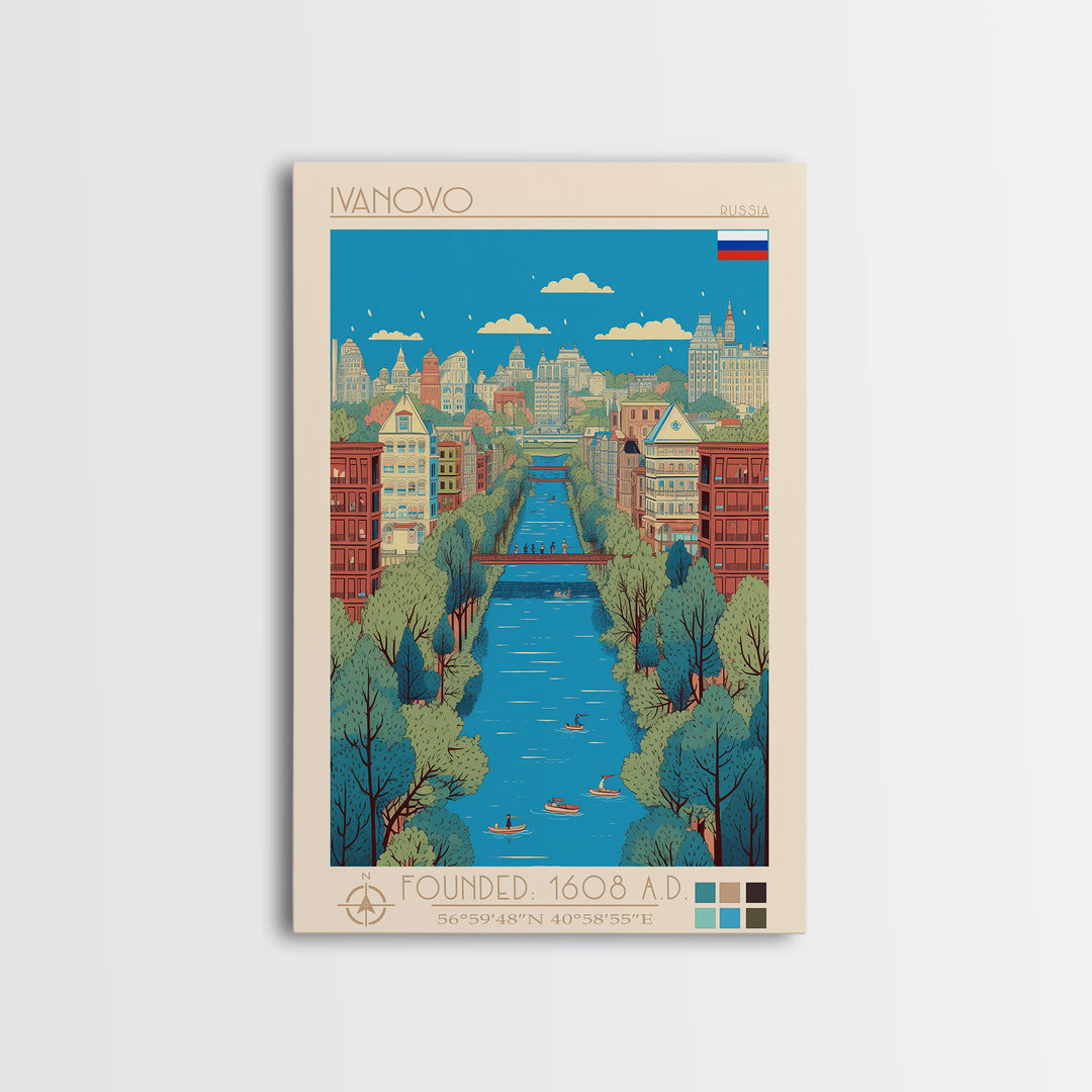 Ivanovo Russia Travel Poster Framed Canvas Print, Midcentury Modern Art, Pop Art Wall Decor, Home Decor, Vacation Gift, Office Art