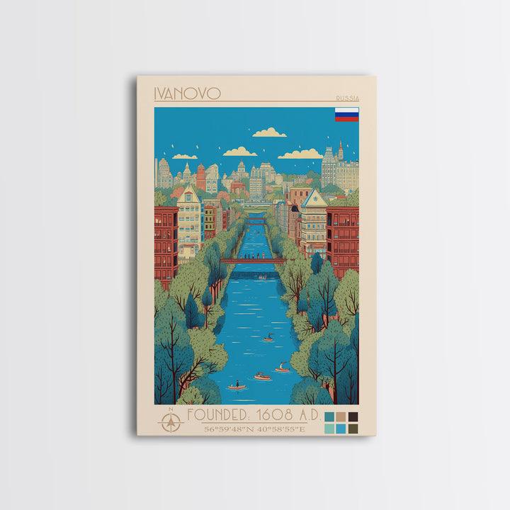 Ivanovo Russia Travel Poster Framed Canvas Print, Midcentury Modern Art, Pop Art Wall Decor, Home Decor, Vacation Gift, Office Art