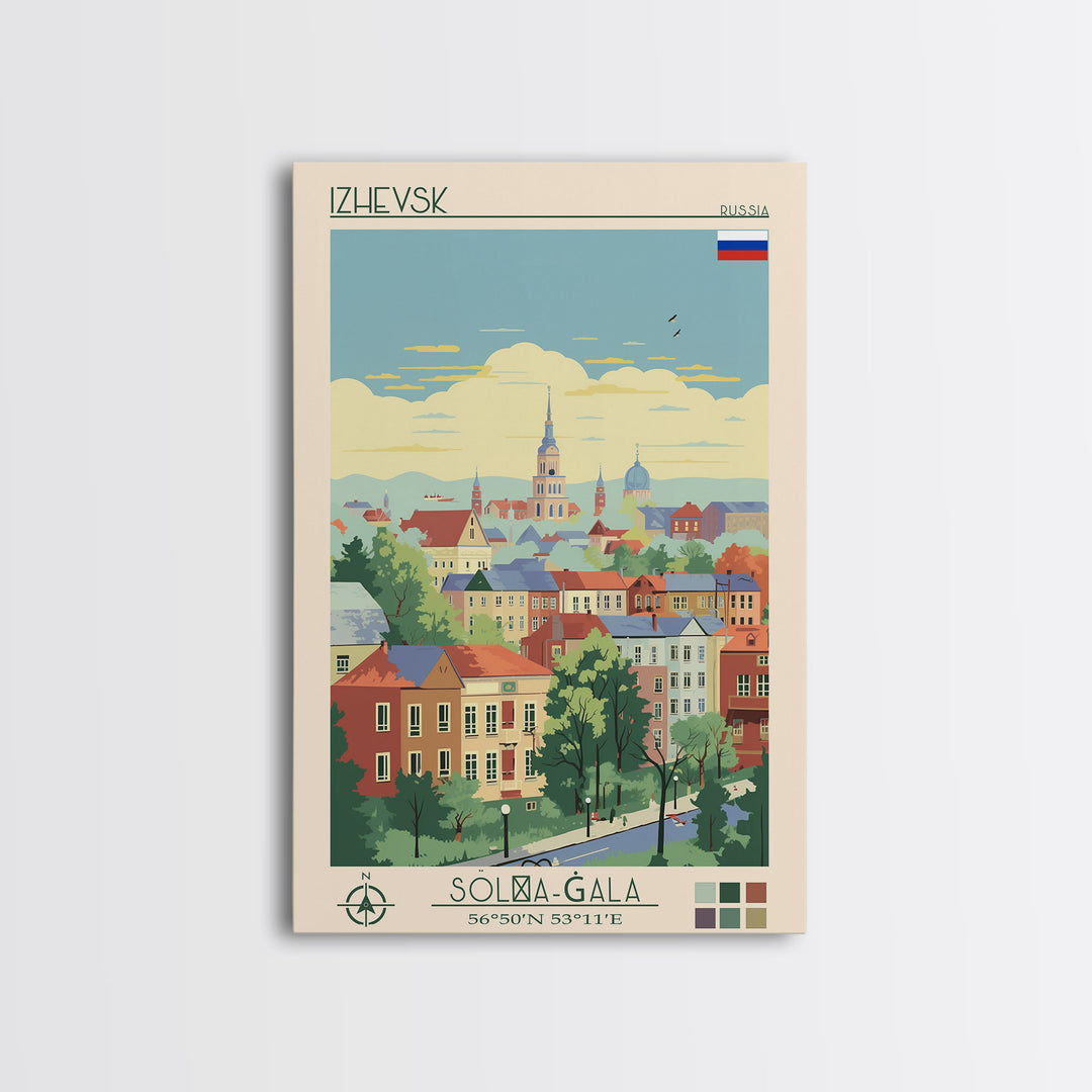 Izhevsk Russia Travel Poster Framed Canvas Print, Midcentury Modern Art, Pop Art Wall Decor, Scenic Living Room Art, Bedroom Gift