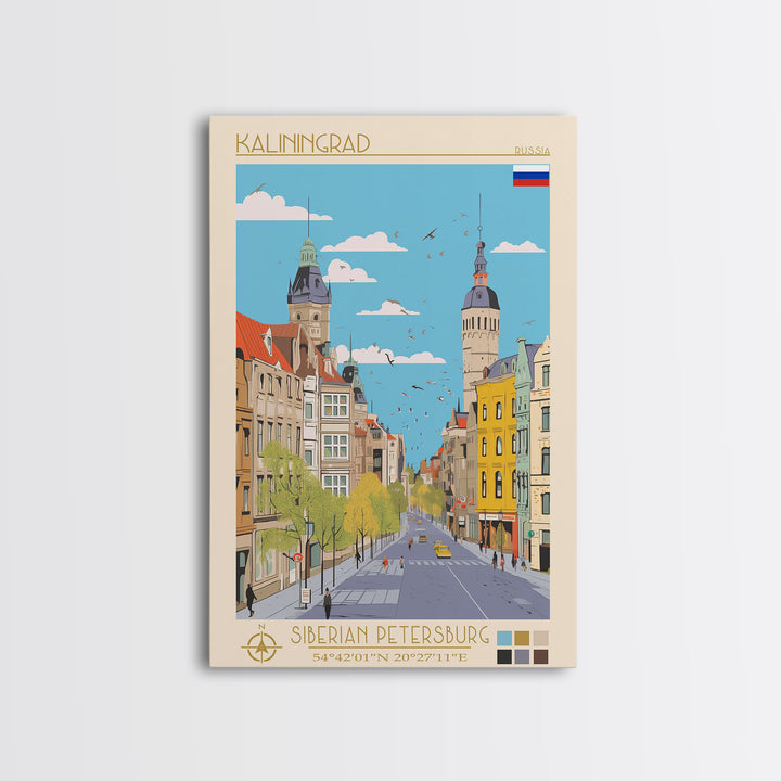 Kaliningrad Russia Travel Poster Framed Canvas Print, Midcentury Modern Art, Pop Art Wall Decor, Home Decor, Vacation Gift, Bedroom Art