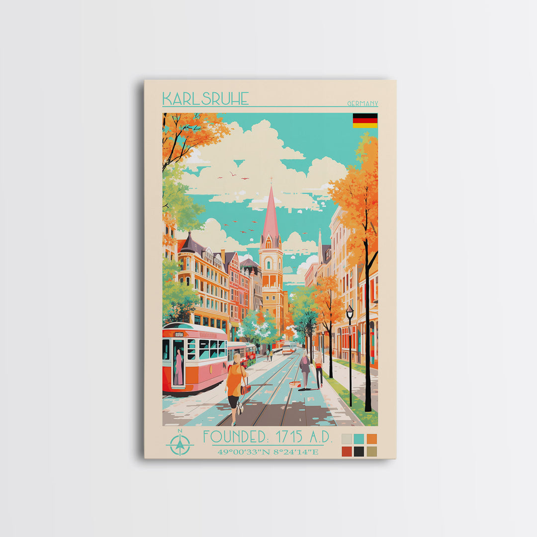 Karlsruhe Germany Travel Poster Framed Canvas Print, Vintage Style, Pop Art Home Decor, Scenic Wall Art, Bedroom Decoration, Office Gift