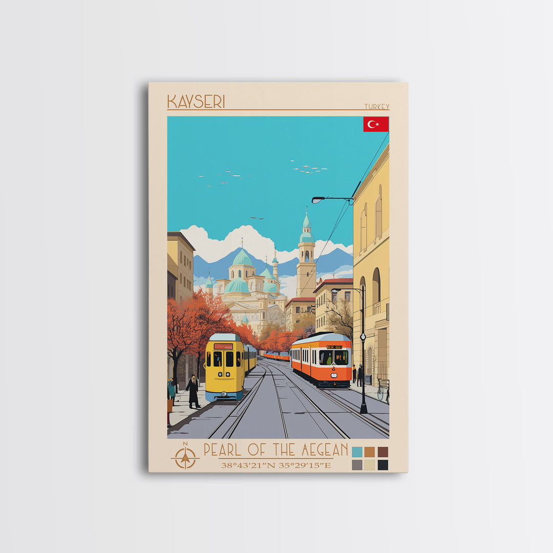 Kayseri Turkey Travel Poster Framed Canvas Print, Midcentury Modern Art, Pop Art Wall Decor, Scenic Wall Art, Living Room Decoration, Office Art