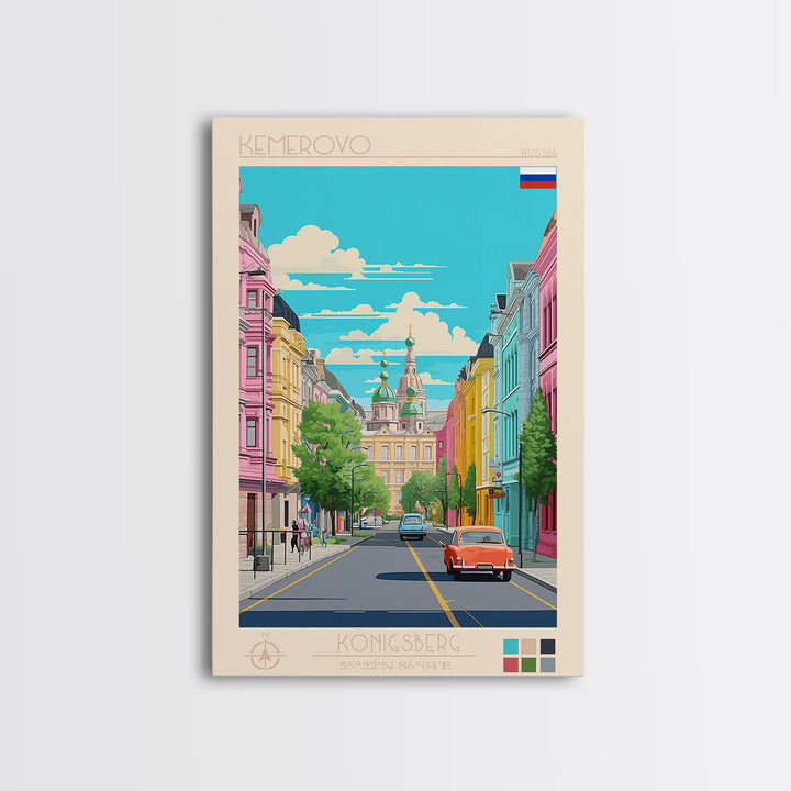 Kemerovo Russia Travel Poster Framed Canvas Print, Vintage Style, Pop Art Home Decor, Scenic Wall Art, Bedroom Decoration, Office Gift