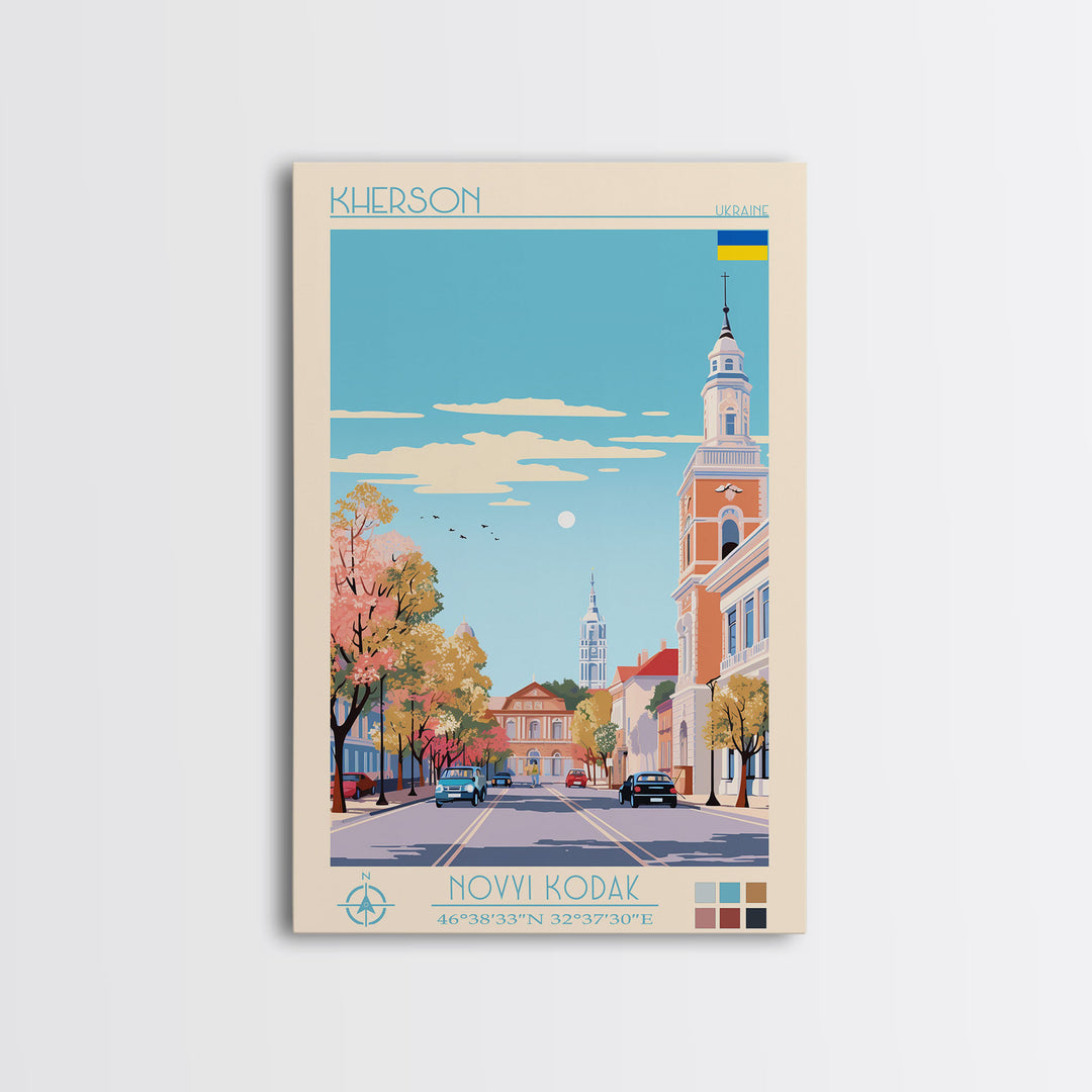 Kherson Ukraine Travel Poster Framed Canvas Print, Midcentury Modern Art, Pop Art Wall Decor, Scenic Wall Art, Living Room Decoration, Office Art