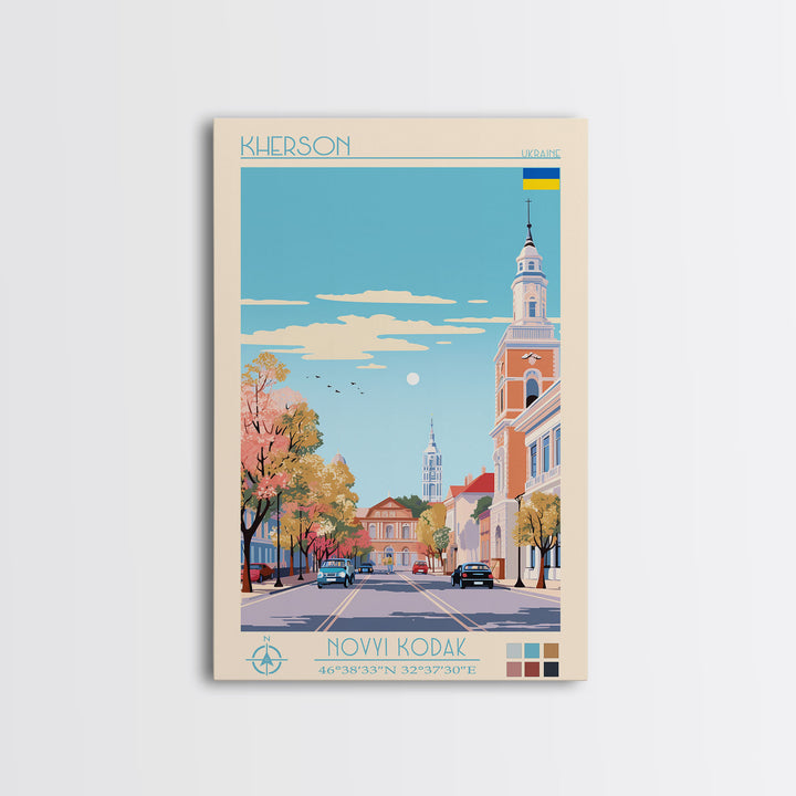 Kherson Ukraine Travel Poster Framed Canvas Print, Midcentury Modern Art, Pop Art Wall Decor, Scenic Wall Art, Living Room Decoration, Office Art