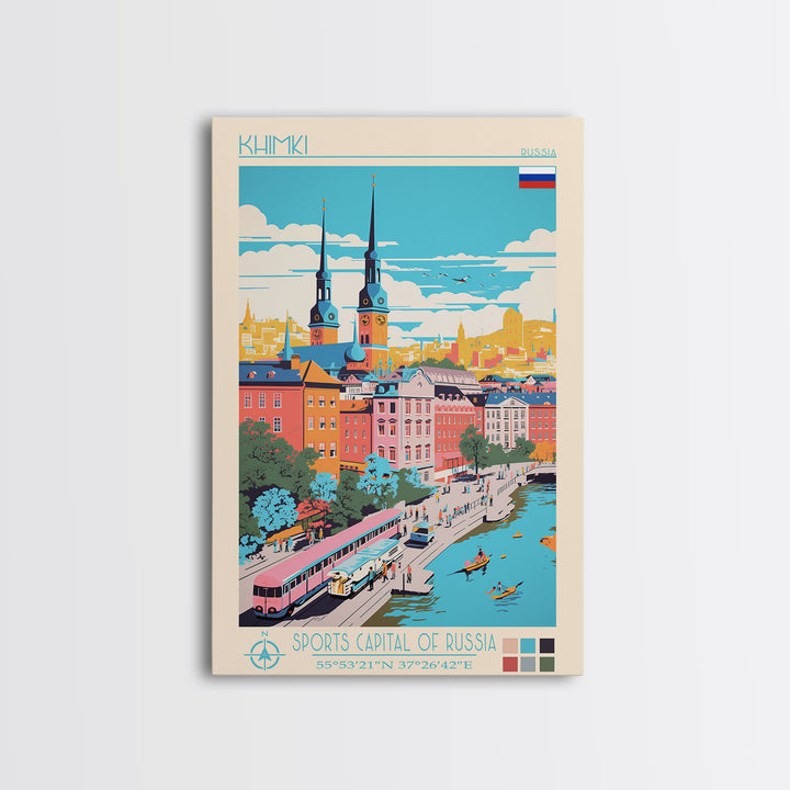 Khimki Russia Travel Poster Framed Canvas Print, Midcentury Modern Art, Pop Art Wall Decor, Home Decor, Vacation Gift, Bedroom Art