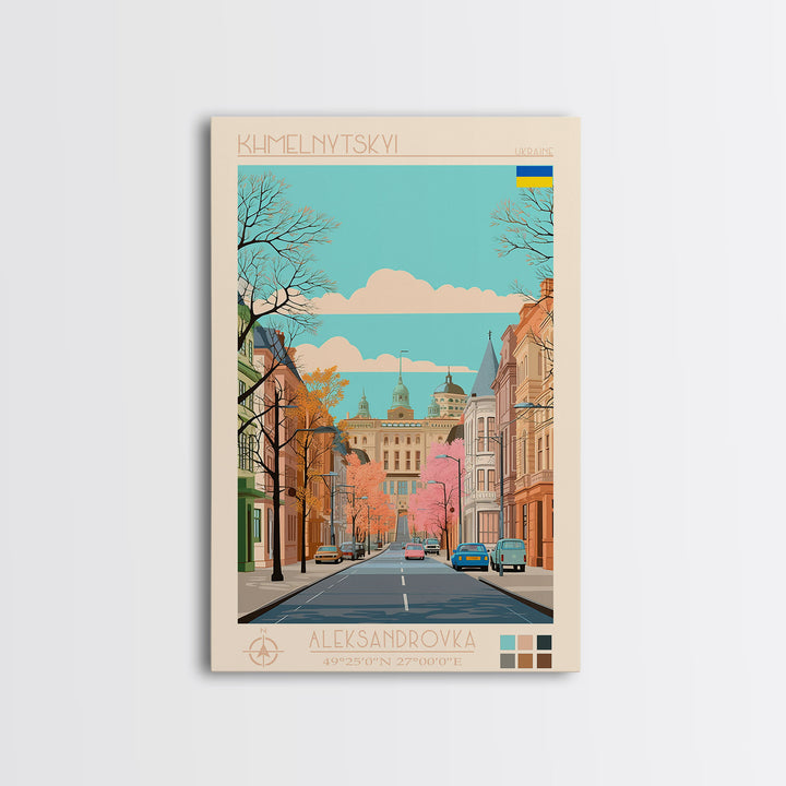 Khmelnytskyi Ukraine Travel Poster Framed Canvas Print, Midcentury Modern Art, Pop Art Wall Decor, Scenic Wall Art, Living Room Decoration, Office Gift