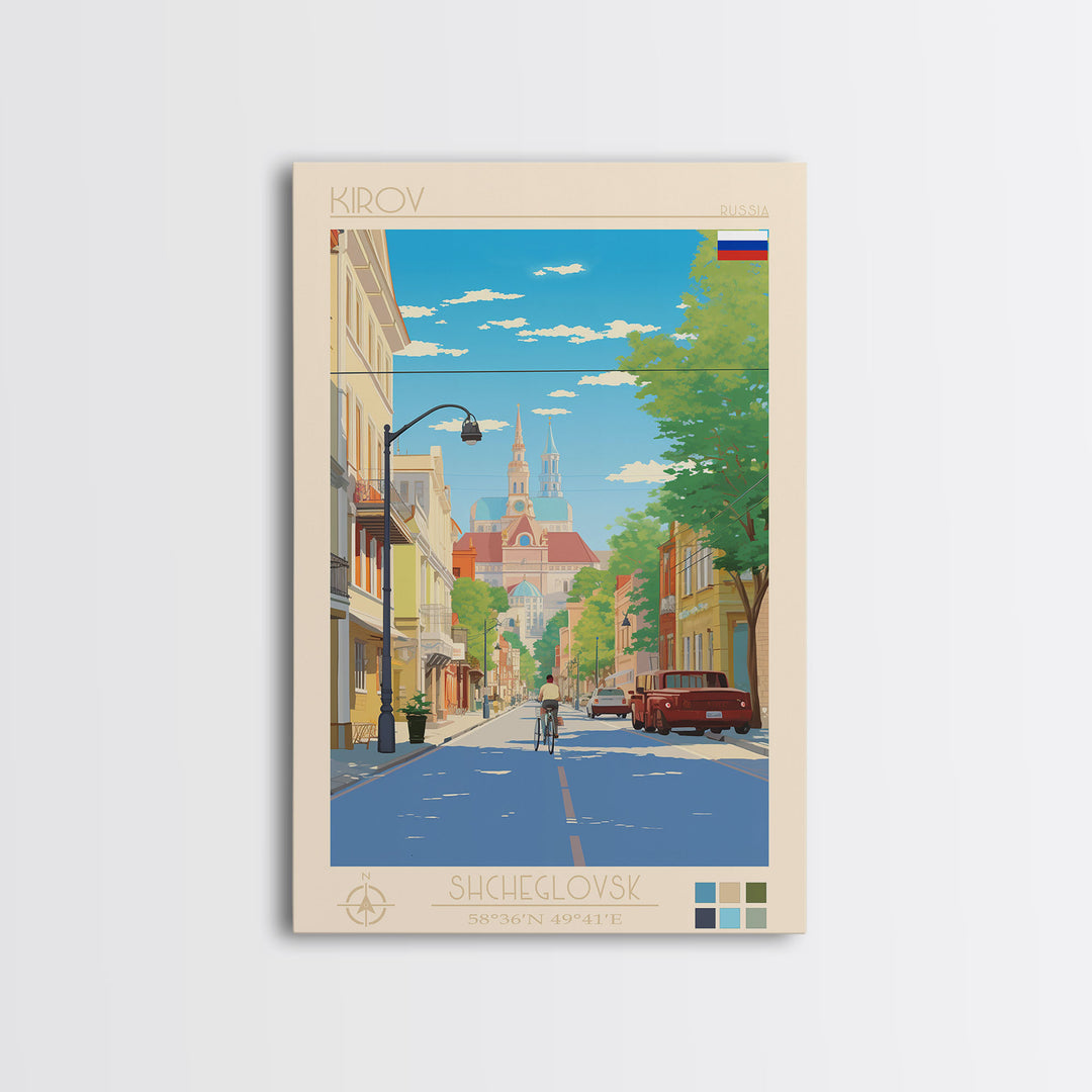 Kirov Russia Travel Poster Framed Canvas Print, Midcentury Modern Art, Pop Art Wall Decor, Scenic Living Room Art, Bedroom Decor
