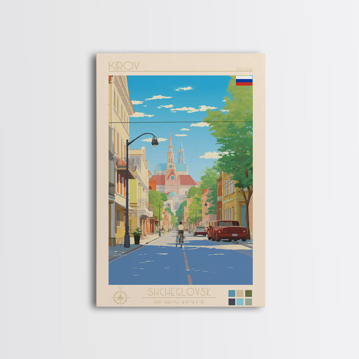 Kirov Russia Travel Poster Framed Canvas Print, Midcentury Modern Art, Pop Art Wall Decor, Scenic Living Room Art, Bedroom Decor
