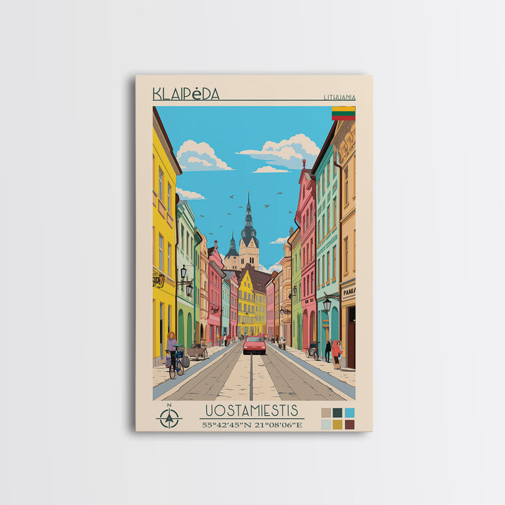 Klaipėda Lithuania Travel Poster Framed Canvas Print, Midcentury Modern Art, Pop Art Wall Decor, Home Decor, Vacation Gift, Office Art