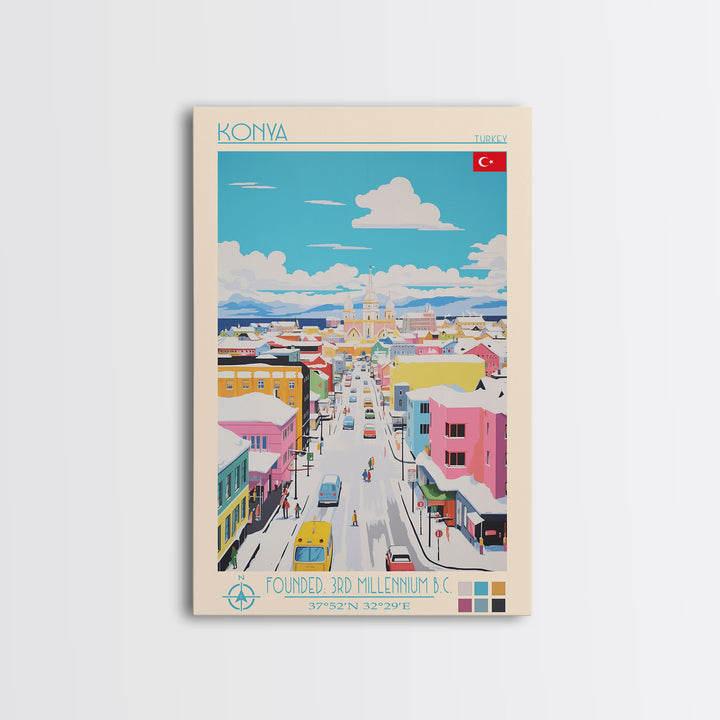 Konya Turkey Travel Poster Framed Canvas Print, Midcentury Modern Art, Pop Art Wall Decor, Scenic Wall Art, Living Room Decoration, Office Art