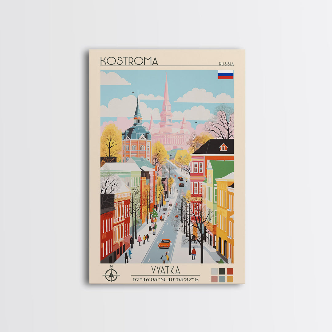 Kostroma Russia Travel Poster Framed Canvas Print, Vintage Style, Pop Art Home Decor, Scenic Wall Art, Bedroom Decoration, Office Gift
