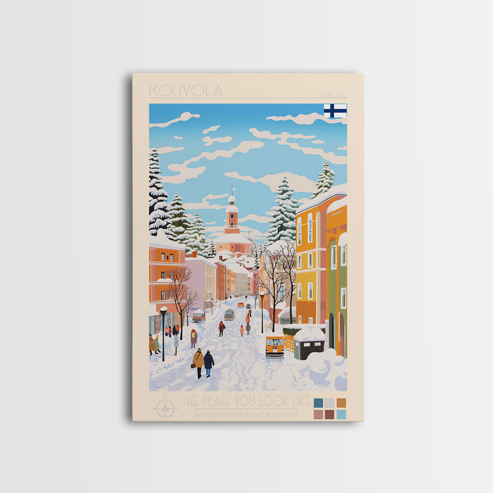 Kouvola Finland Travel Poster Framed Canvas Print, Midcentury Modern Art, Pop Art Wall Decor, Home Decor, Vacation Gift, Office Art