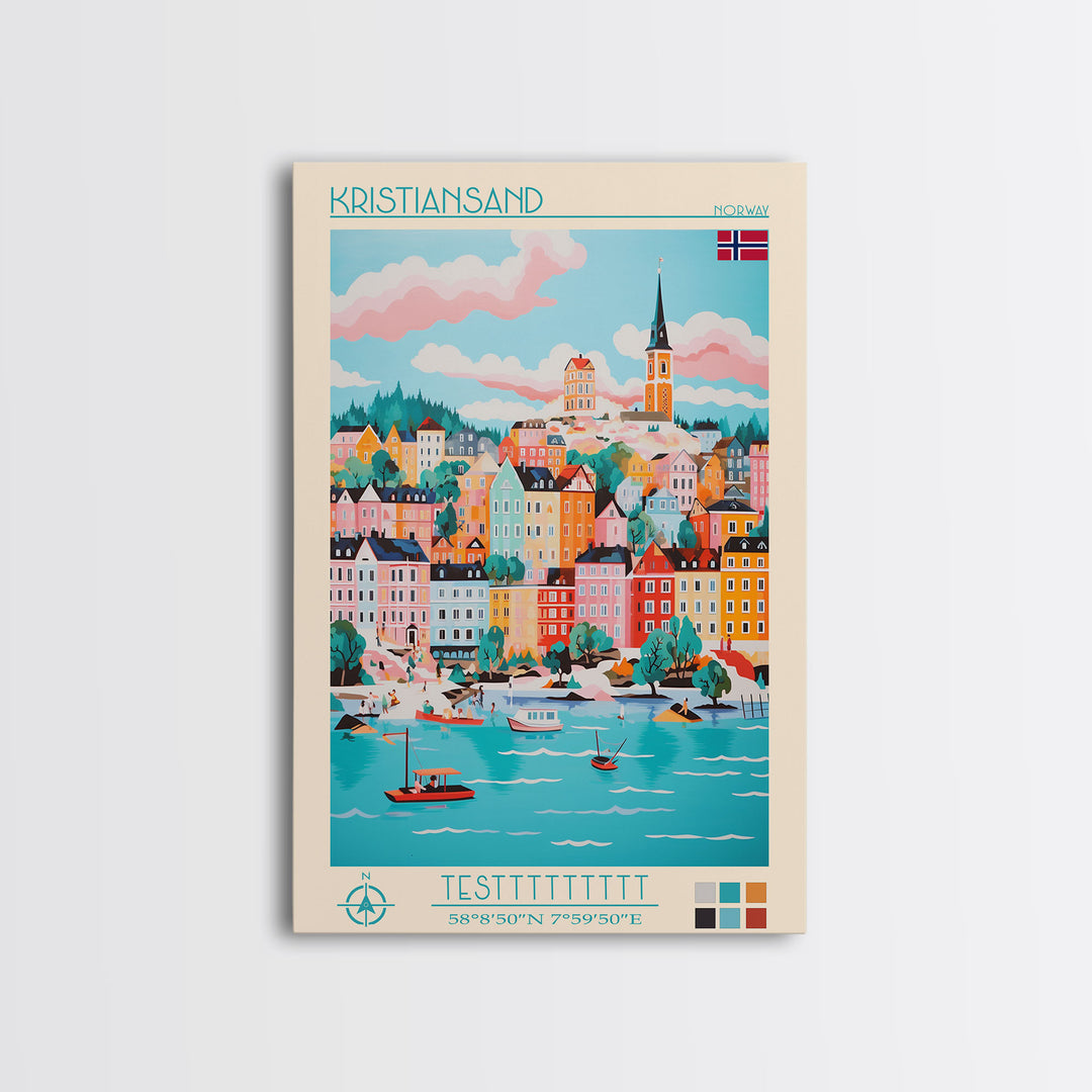 Kristiansand Norway Travel Poster Framed Canvas Print, Vintage Style, Pop Art Home Decor, Scenic Wall Art, Bedroom Decoration, Office Gift