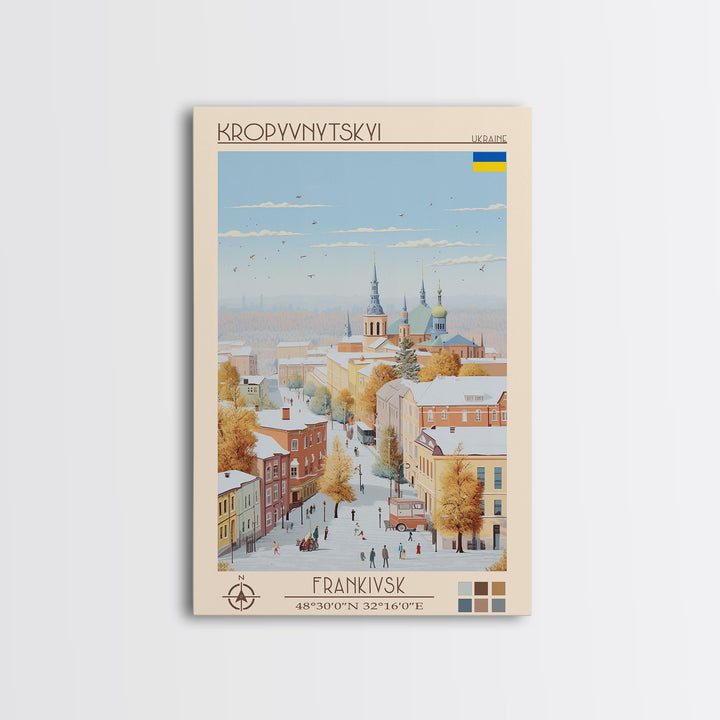 Kropyvnytskyi Ukraine Travel Poster Framed Canvas Print, Midcentury Modern Art, Pop Art Wall Decor, Home Decor, Vacation Gift, Office Art
