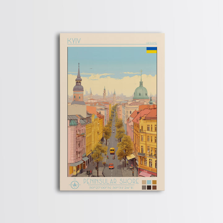 Kyiv Ukraine Travel Poster Framed Canvas Print, Vintage Style, Pop Art Home Decor, Scenic Wall Art, Bedroom Decoration, Office Gift
