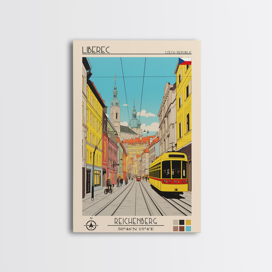 Liberec Czech Republic Travel Poster Framed Canvas Print, Midcentury Modern Art, Pop Art Wall Decor, Scenic Wall Art, Living Room Decoration, Office Gift