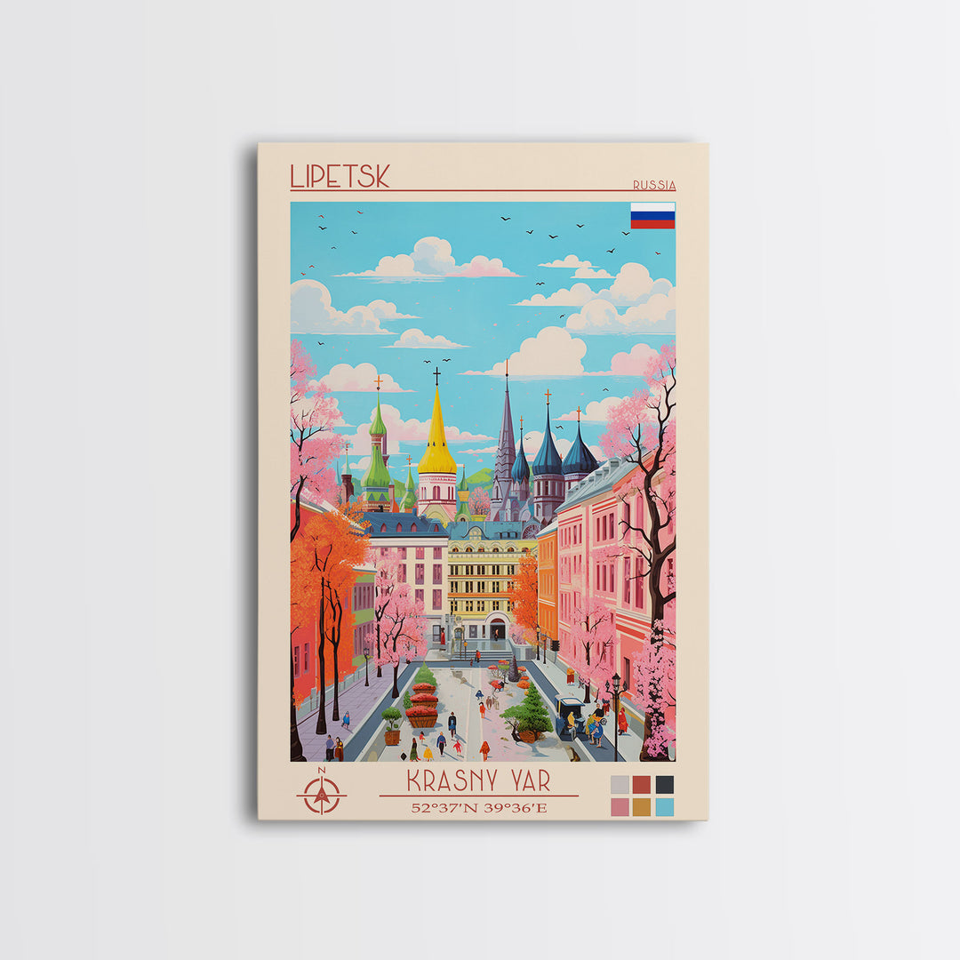 Lipetsk Russia Travel Poster Framed Canvas Print, Midcentury Modern Art, Pop Art Wall Decor, Scenic Art, Home and Office Decoration