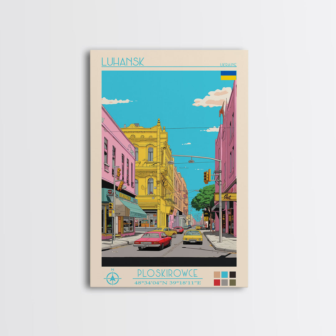 Luhansk Ukraine Travel Poster Framed Canvas Print, Wall Decor, Midcentury Modern Art, Pop Art, Scenic Art for Bedroom and Office