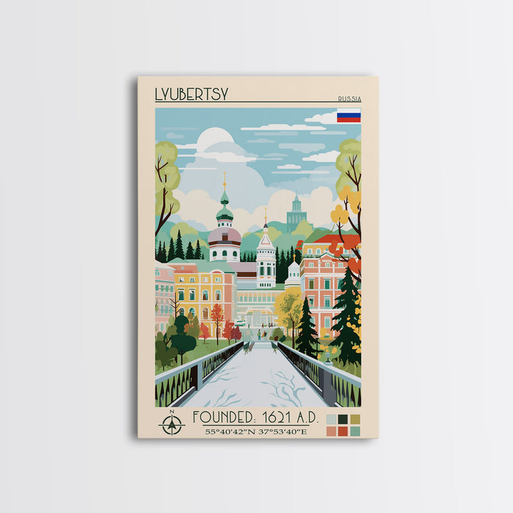 Lyubertsy Russia Travel Poster Framed Canvas Print, Midcentury Modern Art, Pop Art Wall Decor, Scenic Living Room Art, Bedroom Decor