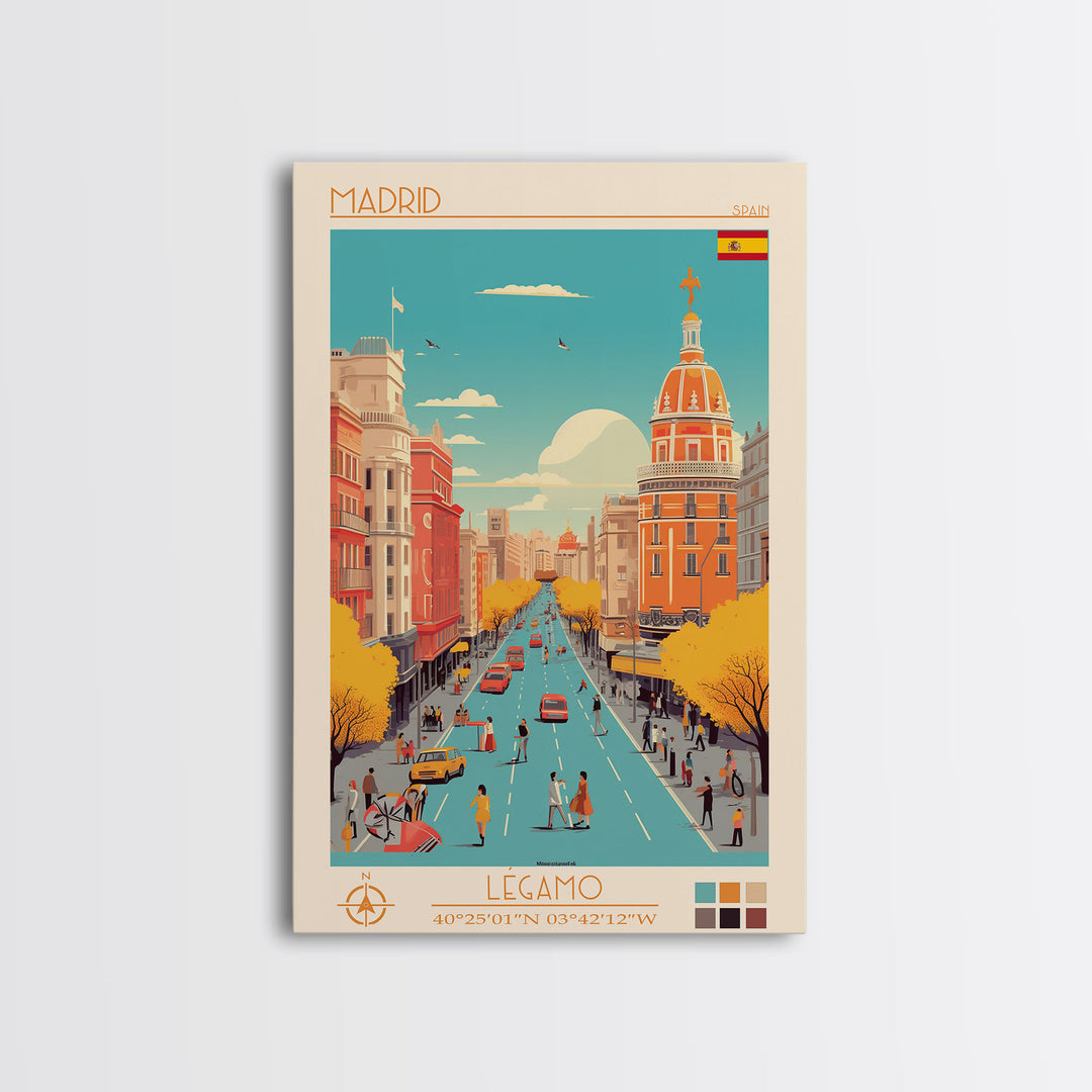 Madrid Spain Travel Poster Framed Canvas Print, Vintage Style, Pop Art Home Decor, Scenic Wall Art, Bedroom Decoration, Office Gift