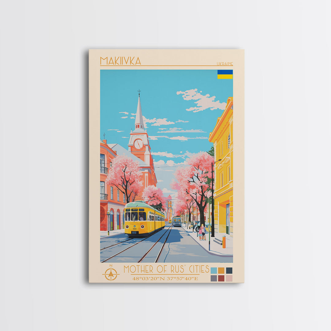 Makiivka Ukraine Travel Poster Framed Canvas Print, Midcentury Modern Art, Pop Art Wall Decor, Home Decor, Vacation Gift, Bedroom Art