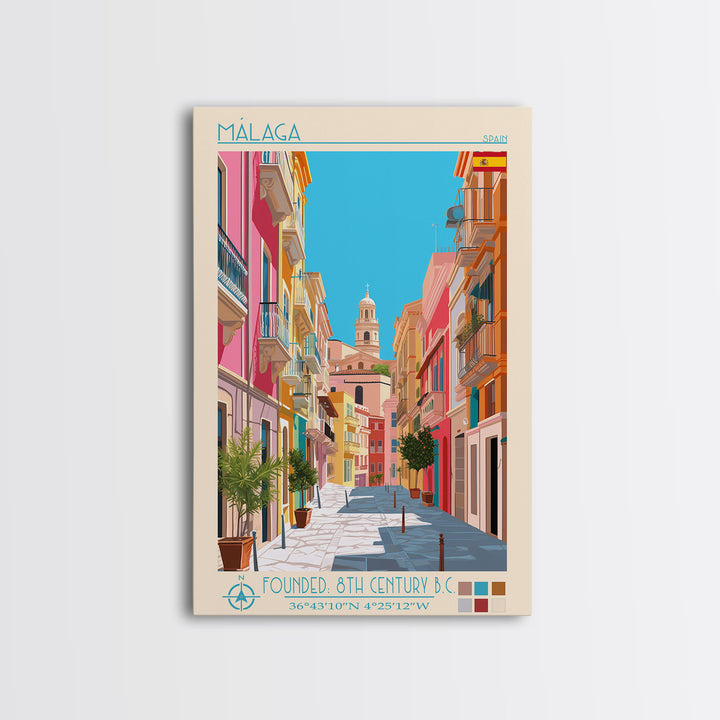 Málaga Spain Travel Poster Framed Canvas Print, Vintage Style, Pop Art Home Decor, Scenic Wall Art, Bedroom Decoration, Office Gift