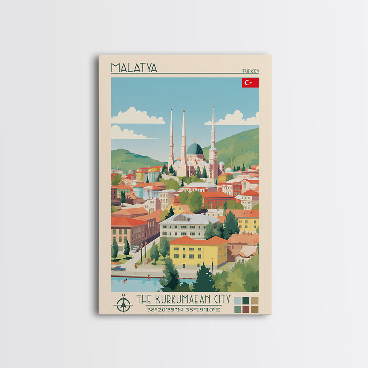 Malatya Turkey Travel Poster Framed Canvas Print, Midcentury Modern Art, Pop Art Wall Decor, Scenic Wall Art, Living Room Decoration, Office Gift