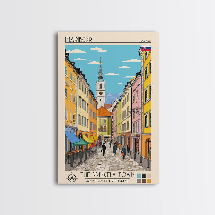 Maribor Slovenia Travel Poster Framed Canvas Print, Vintage Style, Pop Art Home Decor, Scenic Wall Art, Bedroom Decoration, Office Gift