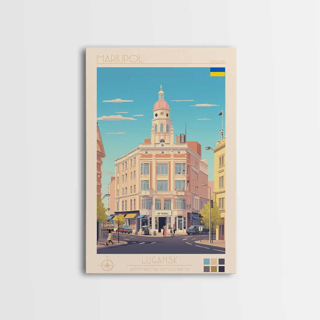 Mariupol Ukraine Travel Poster Framed Canvas Print, Midcentury Modern Art, Pop Art Wall Decor, Home Decor, Vacation Gift, Office Art