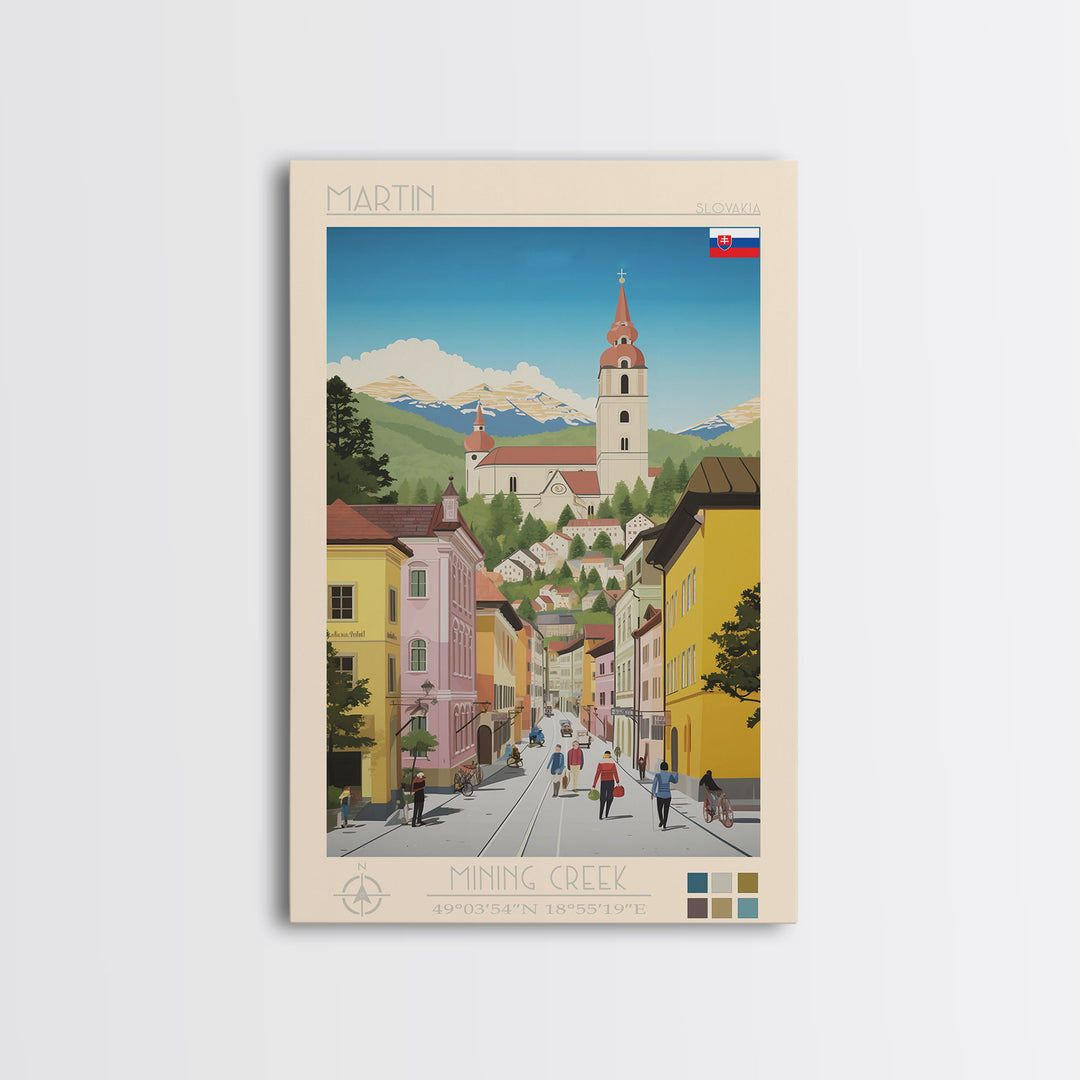 Martin Slovakia Travel Poster Framed Canvas Print, Midcentury Modern Art, Pop Art Wall Decor, Scenic Wall Art, Living Room Decoration, Office Art