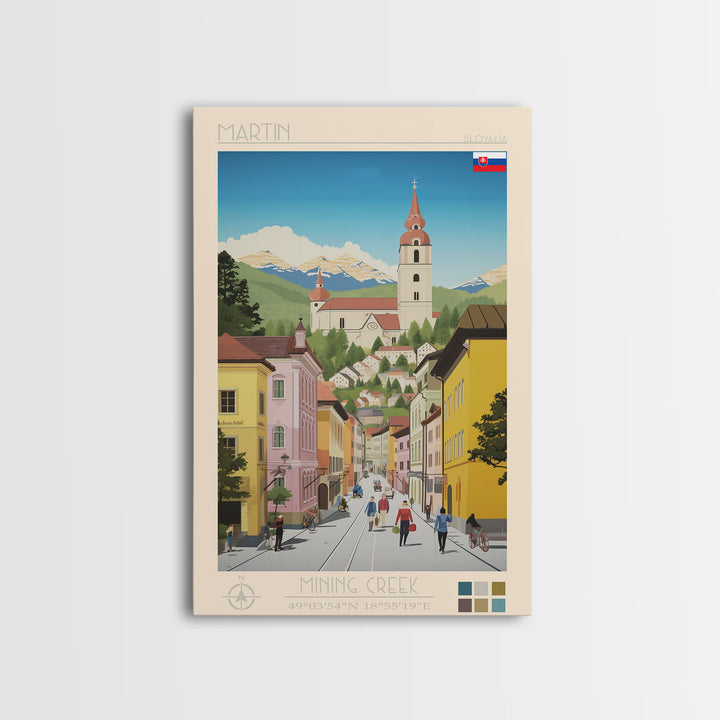 Martin Slovakia Travel Poster Framed Canvas Print, Midcentury Modern Art, Pop Art Wall Decor, Scenic Wall Art, Living Room Decoration, Office Art
