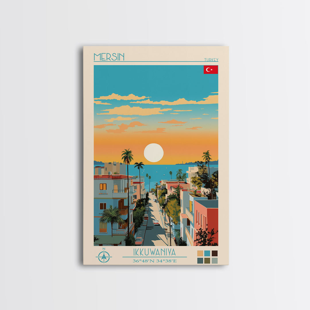 Mersin Turkey Travel Poster Framed Canvas Print, Midcentury Modern Art, Pop Art Wall Decor, Scenic Wall Art, Living Room Decoration, Office Gift