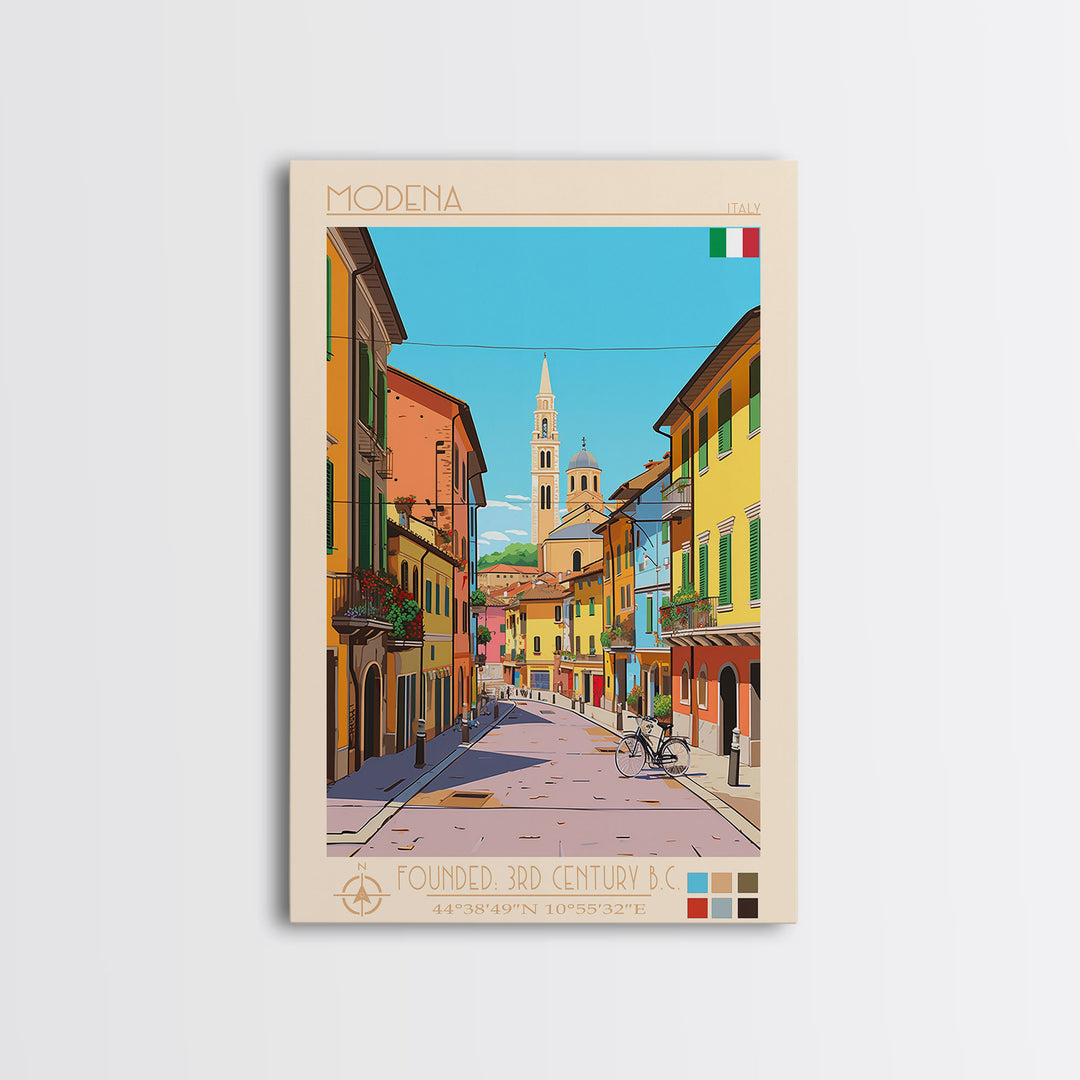 Modena Italy Travel Poster Framed Canvas Print, Vintage Style, Pop Art Home Decor, Scenic Wall Art, Bedroom Decoration, Office Gift