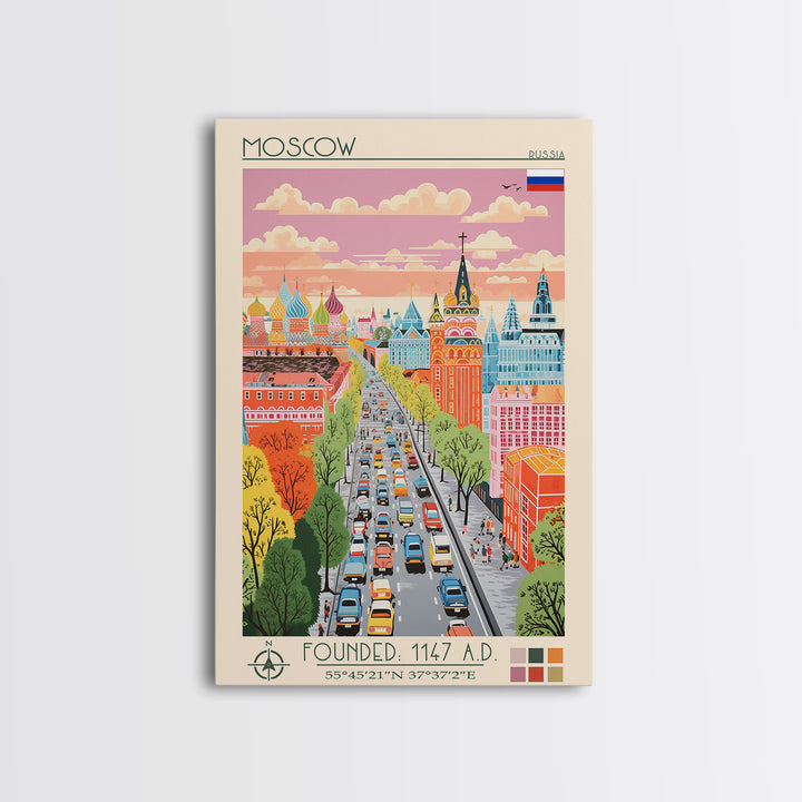 Moscow Russia Travel Poster Framed Canvas Print, Midcentury Modern Art, Pop Art Wall Decor, Scenic Wall Art, Living Room Decoration, Office Art