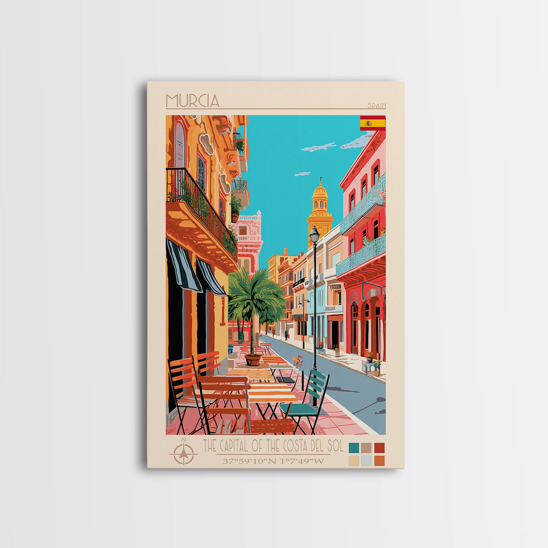 Murcia Spain Travel Poster Framed Canvas Print, Midcentury Modern Art, Pop Art Wall Decor, Scenic Wall Art, Bedroom Decoration