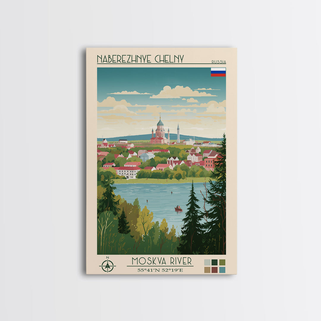 Naberezhnye Chelny Russia Travel Poster Framed Canvas Print, Midcentury Modern Art, Pop Art Wall Decor, Scenic Wall Art, Living Room Decoration, Office Art
