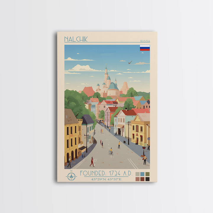 Nalchik Russia Travel Poster Framed Canvas Print, Midcentury Modern Art, Pop Art Wall Decor, Home Decor, Vacation Gift, Bedroom Art