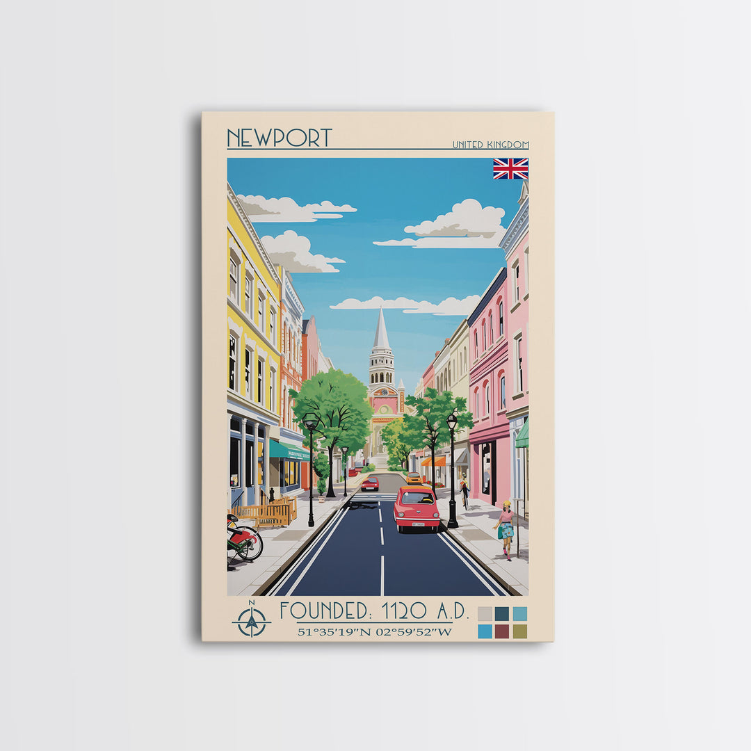 Newport United Kingdom Travel Poster Framed Canvas Print, Vintage Style, Pop Art Home Decor, Scenic Wall Art, Bedroom Decoration, Office Gift