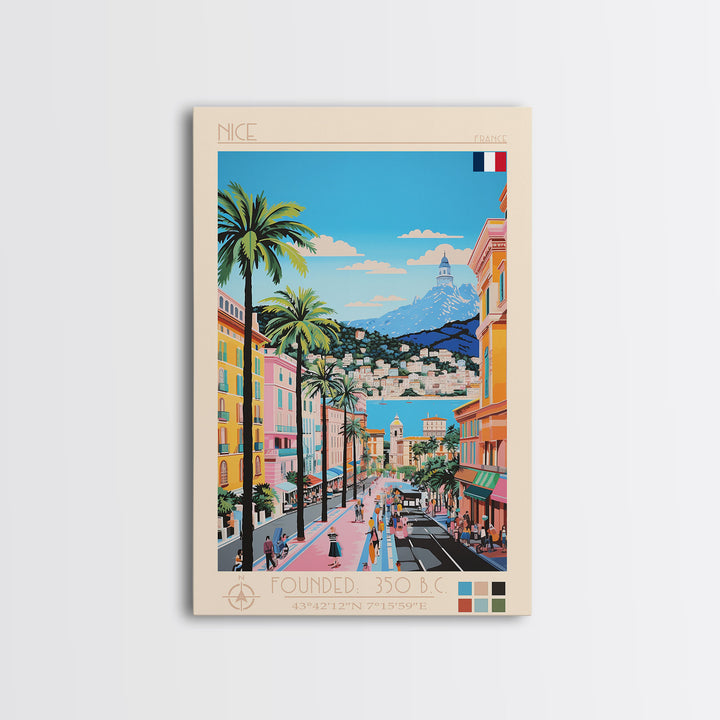 Nice France Travel Poster Framed Canvas Print, Midcentury Modern Art, Pop Art Wall Decor, Home Decor, Vacation Gift, Office Art