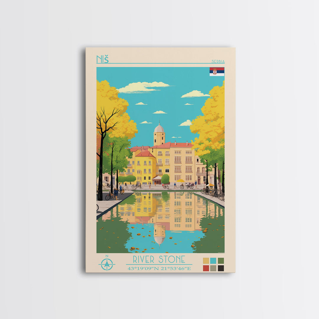 Niš Serbia Travel Poster Framed Canvas Print, Vintage Style, Pop Art Home Decor, Scenic Wall Art, Bedroom Decoration, Office Gift
