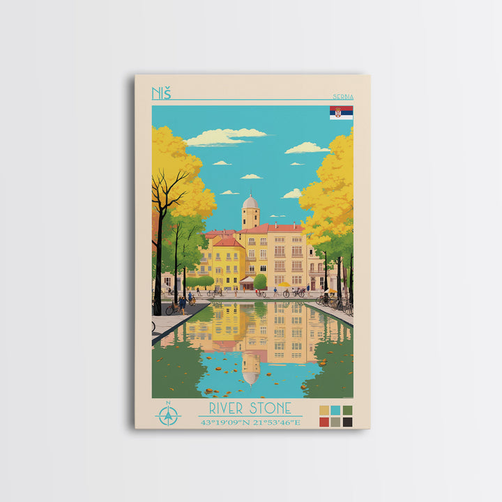 Niš Serbia Travel Poster Framed Canvas Print, Vintage Style, Pop Art Home Decor, Scenic Wall Art, Bedroom Decoration, Office Gift