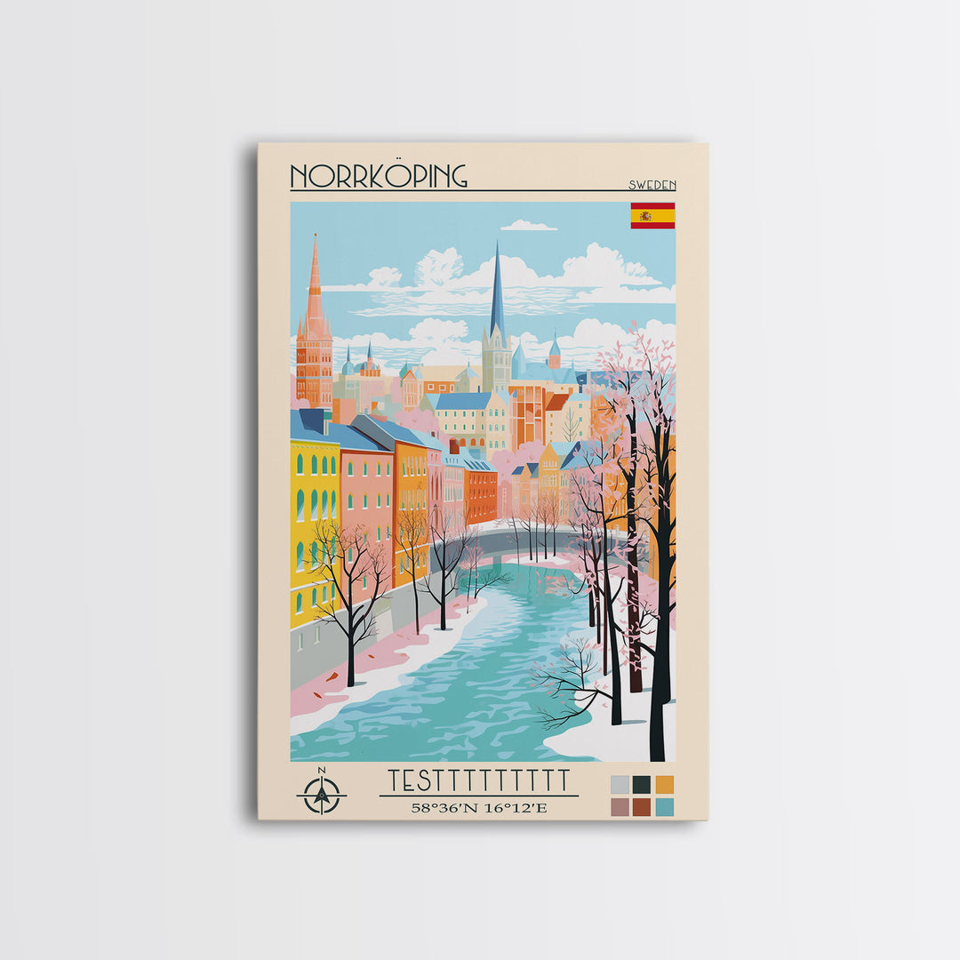 Norrköping Sweden Travel Poster Framed Canvas Print, Midcentury Modern Art, Pop Art Wall Decor, Home Decor, Vacation Gift, Office Art