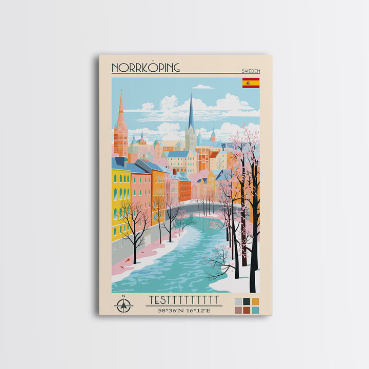 Norrköping Sweden Travel Poster Framed Canvas Print, Midcentury Modern Art, Pop Art Wall Decor, Home Decor, Vacation Gift, Office Art