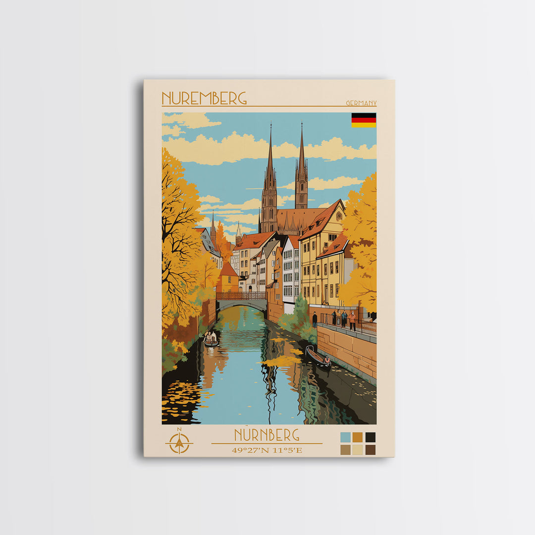 Nuremberg Germany Travel Poster Framed Canvas Print, Vintage Style, Pop Art Home Decor, Scenic Wall Art, Bedroom Decoration, Office Gift