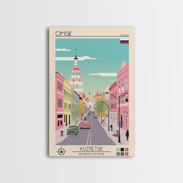 Omsk Russia Travel Poster Framed Canvas Print, Midcentury Modern Art, Pop Art Wall Decor, Scenic Wall Art, Living Room Decoration, Office Art