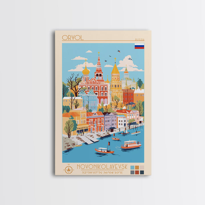 Oryol Russia Travel Poster Framed Canvas Print, Vintage Style, Pop Art Home Decor, Scenic Wall Art, Bedroom Decoration, Office Gift