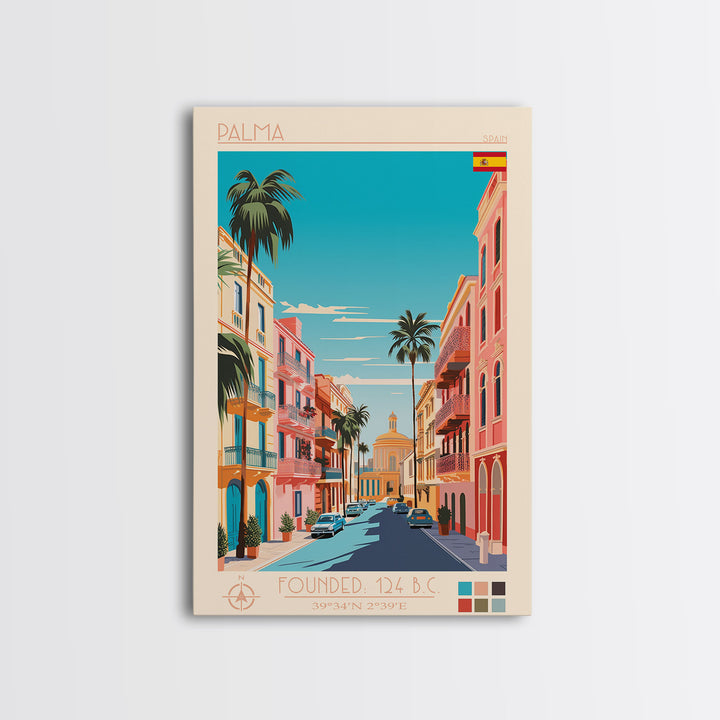 Palma Spain Travel Poster Framed Canvas Print, Vintage Style, Pop Art Home Decor, Scenic Wall Art, Bedroom Decoration, Office Gift