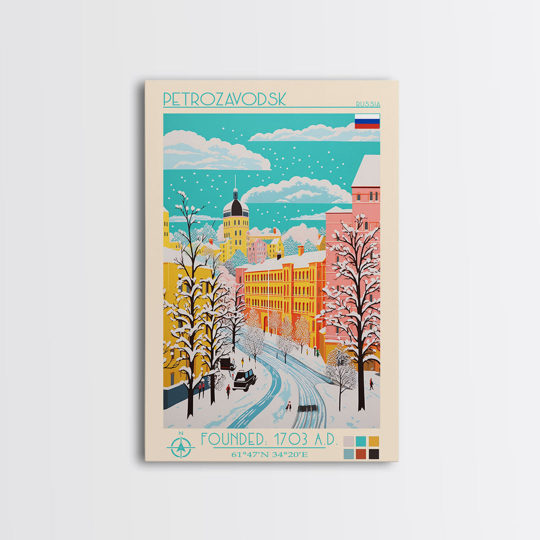 Petrozavodsk Russia Travel Poster Framed Canvas Print, Midcentury Modern Art, Pop Art Wall Decor, Scenic Living Room Art, Bedroom Gift
